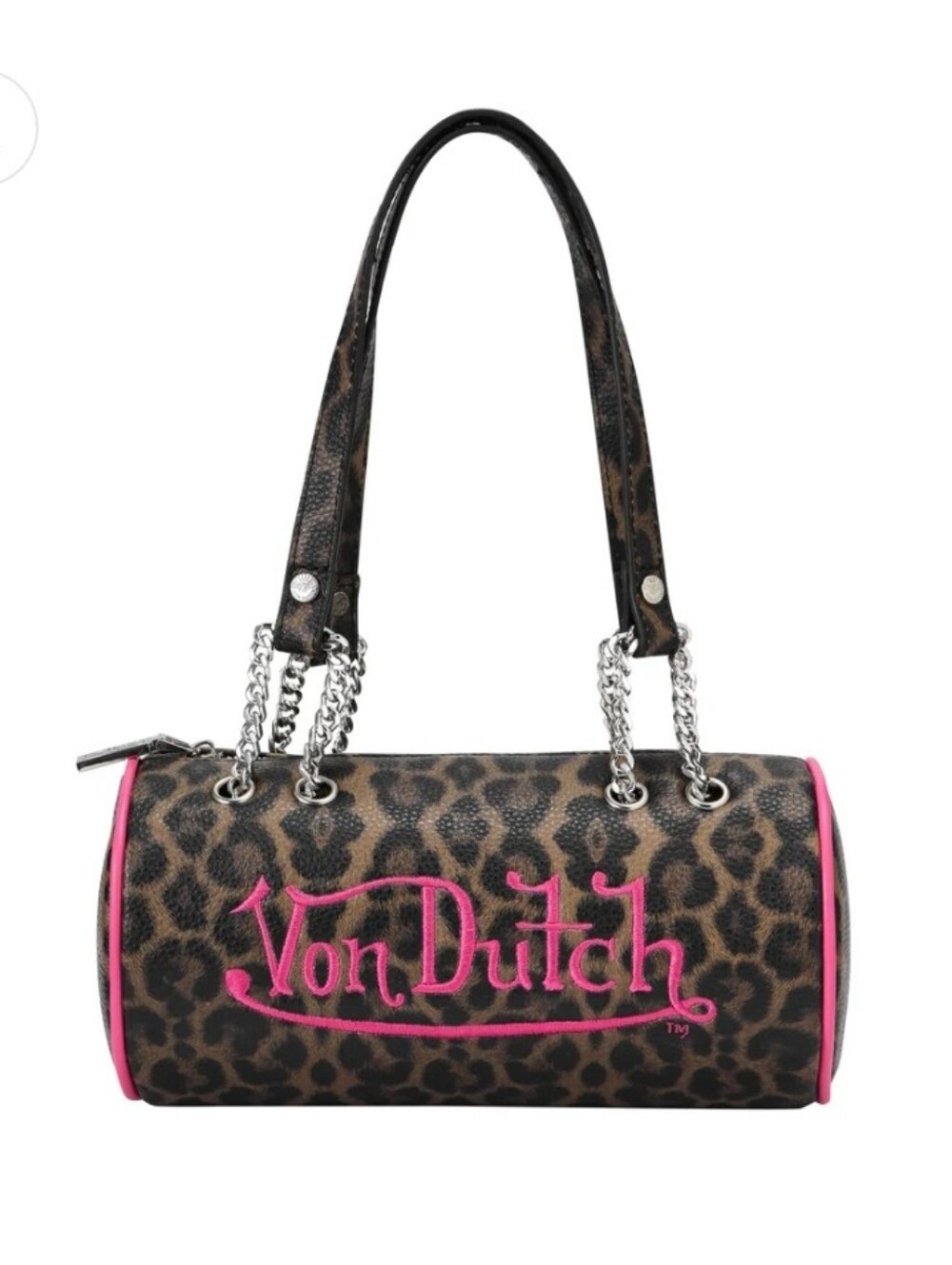 👉✨️ Von Dutch Leopard Print Barrel Bag in Brown and Pink